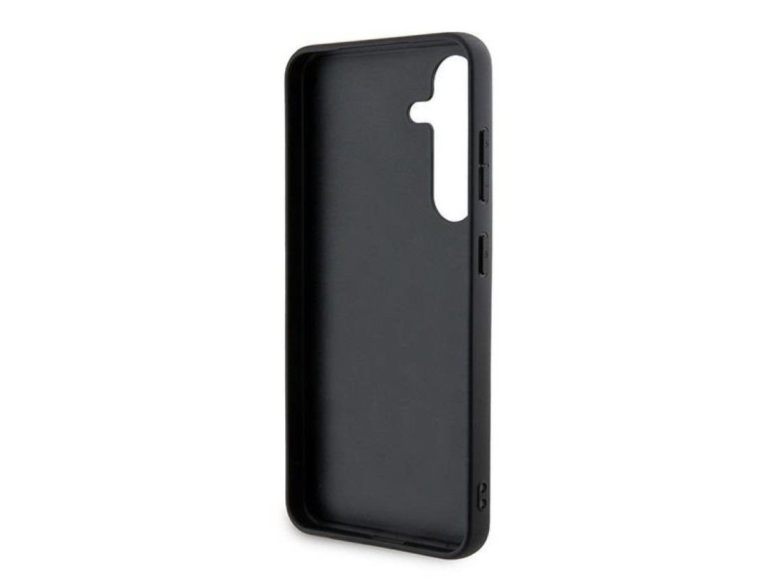 Capa DKNY em couro com estampa xadrez monocromática e listras para Samsung Galaxy S24 - Preta