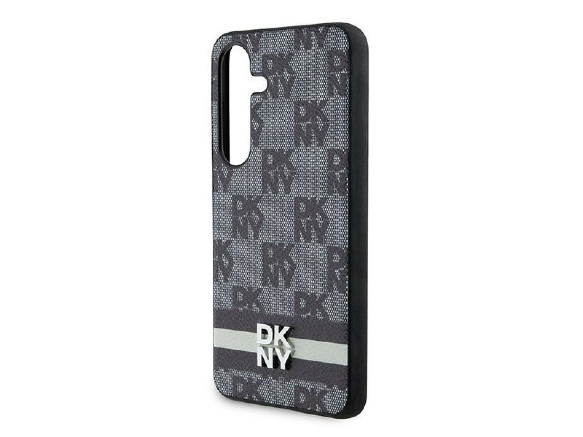Capa DKNY em couro com estampa xadrez monocromática e listras para Samsung Galaxy S24 - Preta