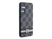 Capa DKNY em couro com estampa xadrez monocromática e listras para Samsung Galaxy S24 - Preta Capa DKNY em couro com estampa xadrez monocromática e listras para Samsung Galaxy S24 - Preta