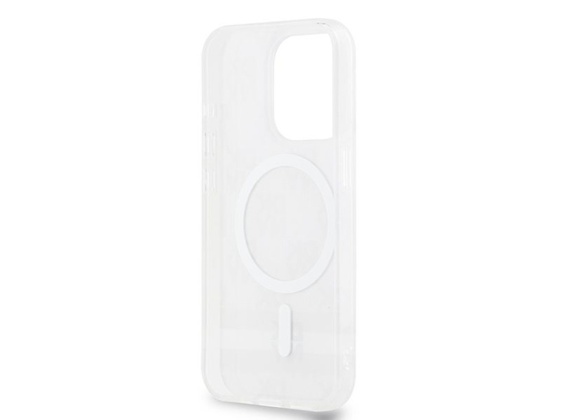 Capa MagSafe DKNY IML com estampa xadrez monocromática e listras para iPhone 13 Pro Max - bege