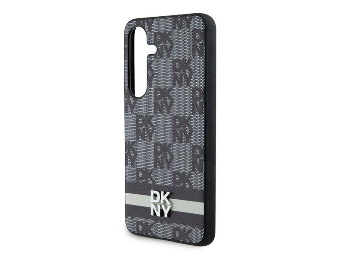 Capa DKNY em couro com estampa xadrez monocromática e listras para Samsung Galaxy S24 - Preta