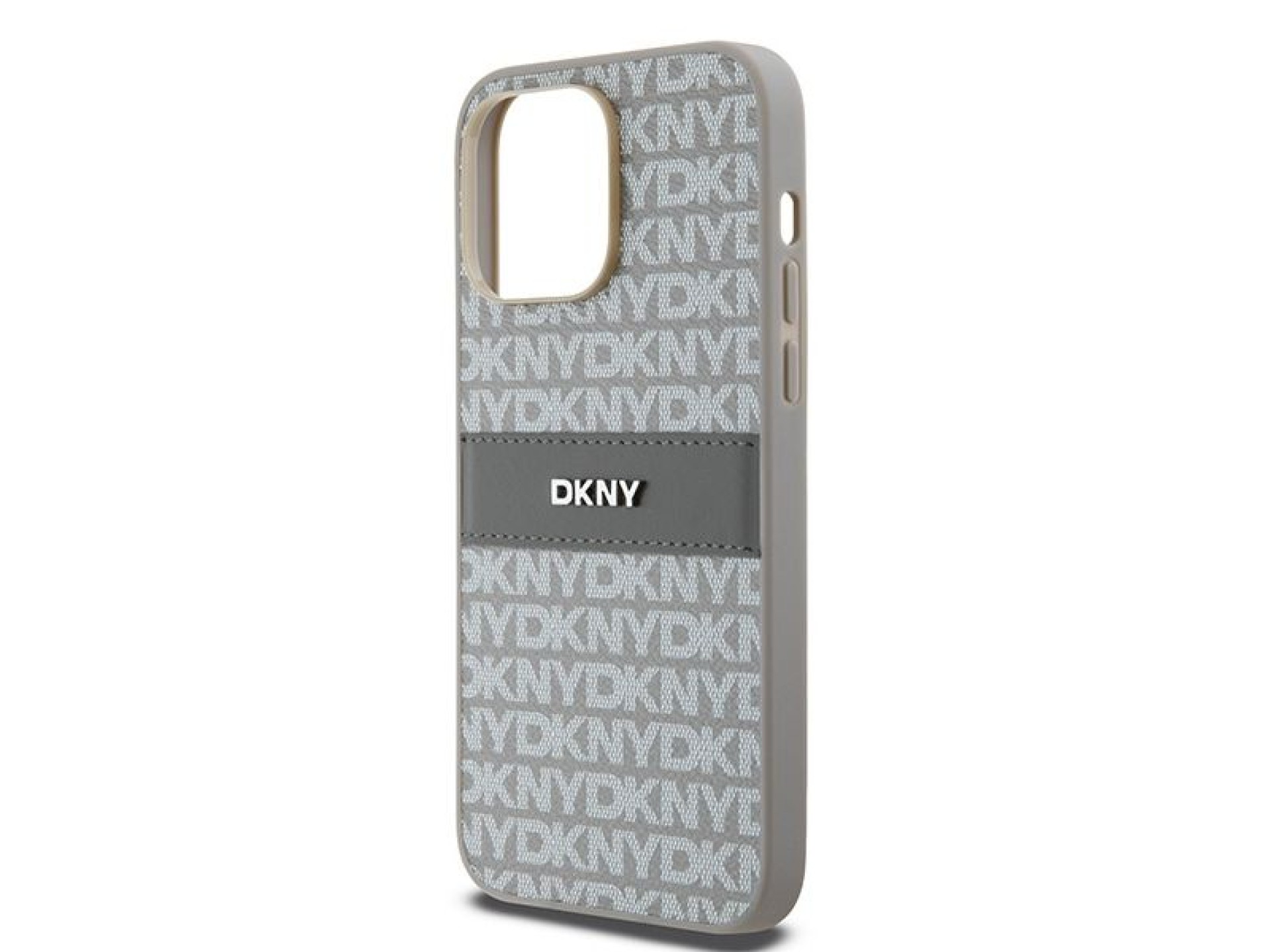 DKNY Leather Mono Stripe & Metal Logo case for iPhone 14 Pro Max - beige