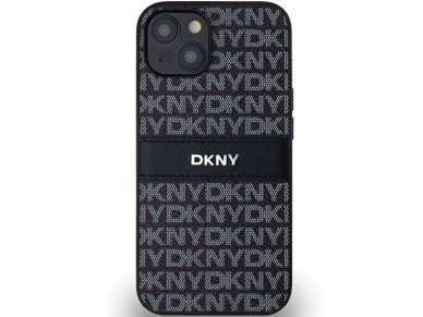 DKNY Leather Mono Stripe & Metal Logo Case for iPhone 15/14/13 - Black DKNY Leather Mono Stripe & Metal Logo Case for iPhone 15/14/13 - Black