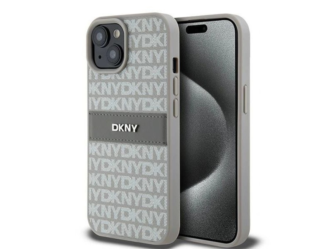 DKNY Leather Mono Stripe & Metal Logo case for iPhone 15 / 14 / 13 - beige