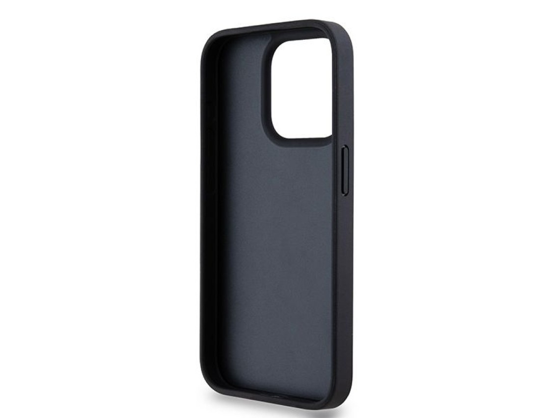 Capa DKNY em couro com estampa Mono Stripe e logo met�lico para iPhone 15 Pro - preta
