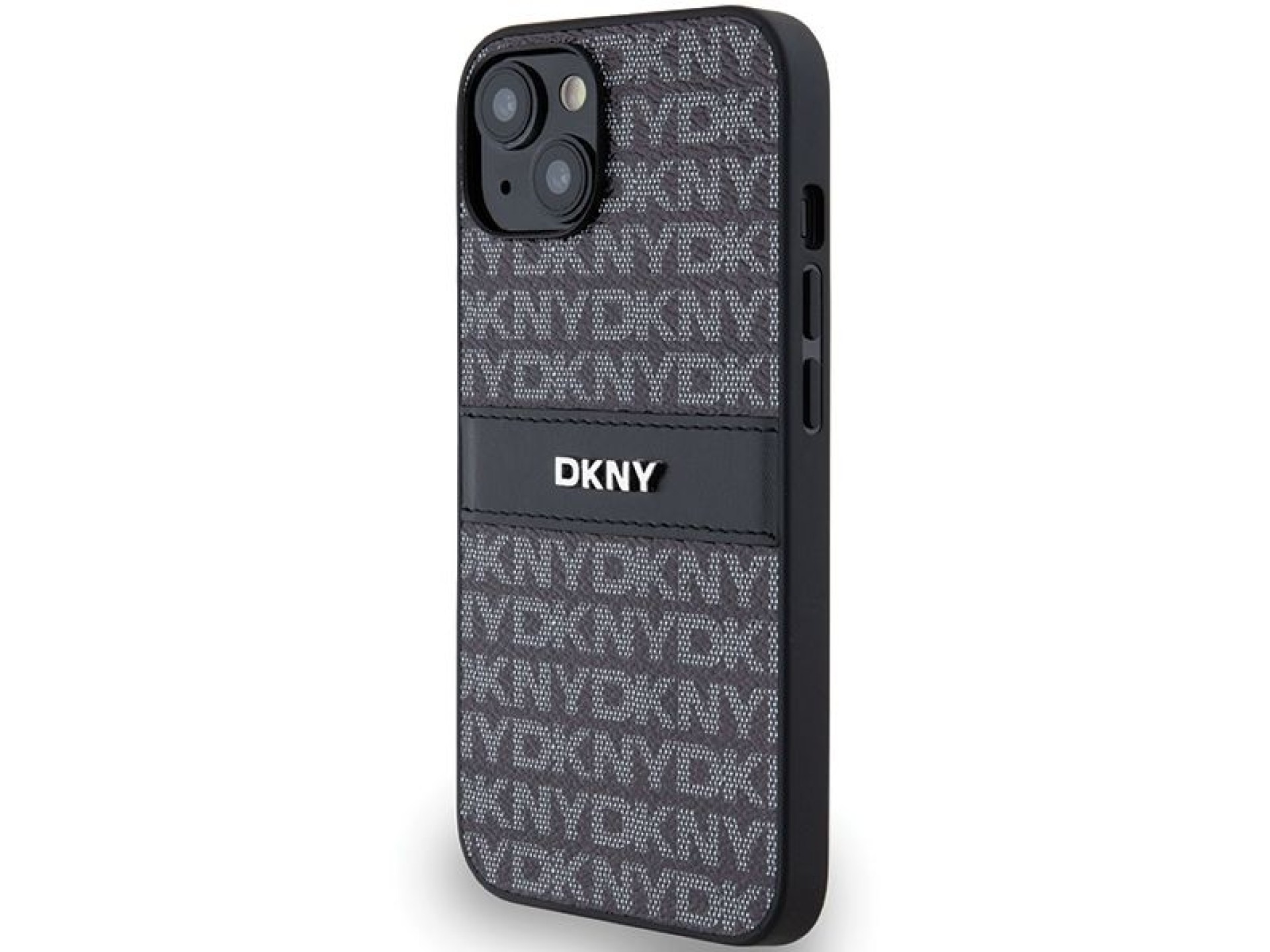 DKNY Leather Mono Stripe & Metal Logo Case for iPhone 15 Plus / 14 Plus - Black