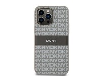 Capa DKNY em couro com estampa Mono Stripe e logo metálico para iPhone 14 Pro Max - bege Capa DKNY em couro com estampa Mono Stripe e logo metálico para iPhone 14 Pro Max - bege