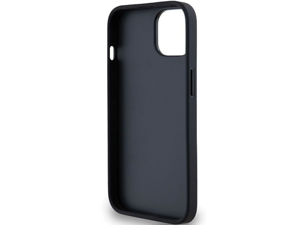 Capa DKNY em couro com estampa Mono Stripe e logo em metal para iPhone 15/14/13 - Preta