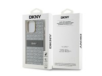 Capa DKNY em couro com estampa Mono Stripe e logo metálico para iPhone 14 Pro Max - bege Capa DKNY em couro com estampa Mono Stripe e logo metálico para iPhone 14 Pro Max - bege