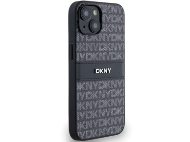 DKNY Leather Mono Stripe & Metal Logo Case for iPhone 15/14/13 - Black DKNY Leather Mono Stripe & Metal Logo Case for iPhone 15/14/13 - Black