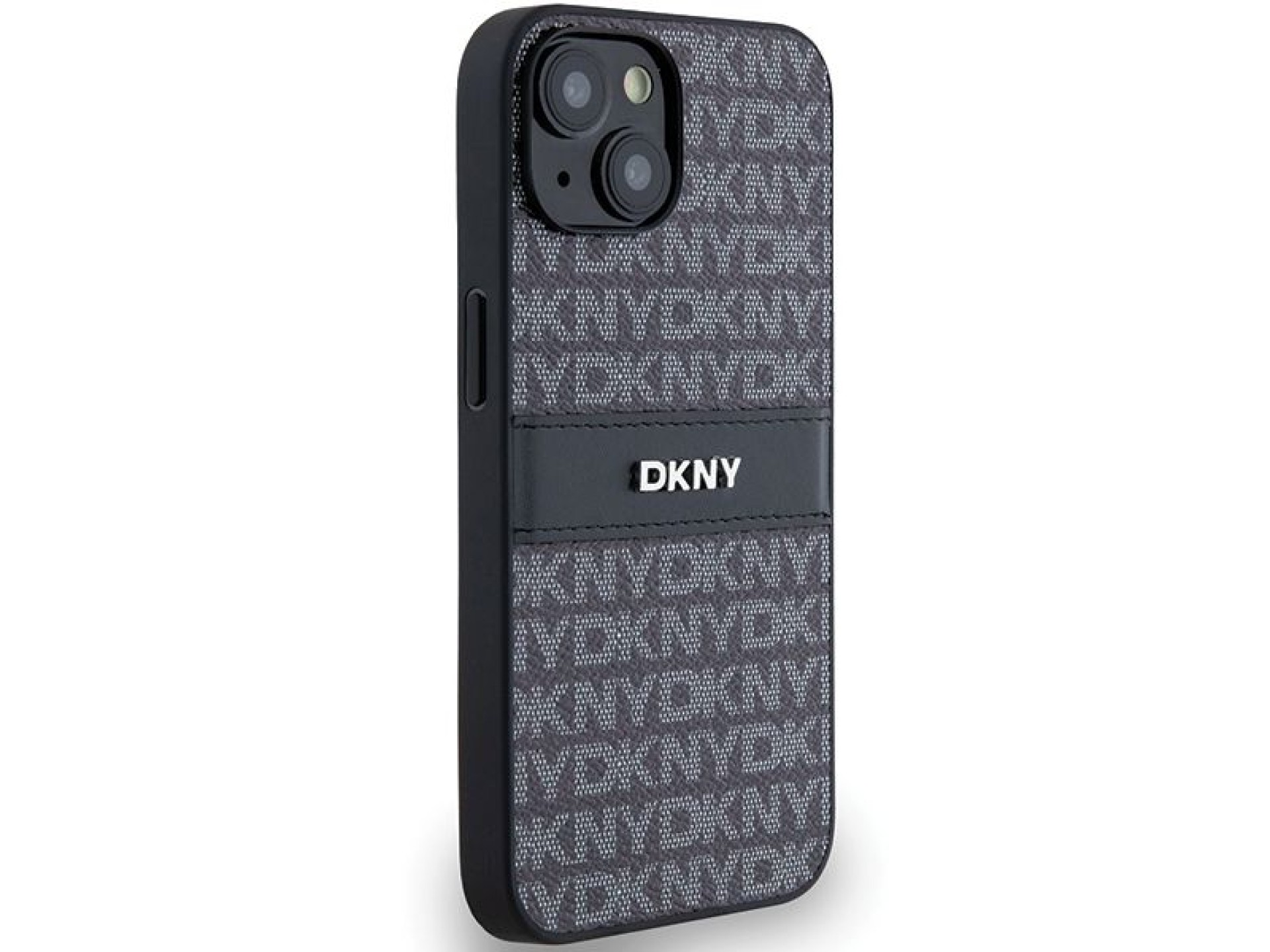 DKNY Leather Mono Stripe & Metal Logo Case for iPhone 15 Plus / 14 Plus - Black