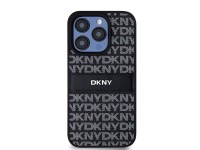 Capa DKNY em couro com estampa Mono Stripe e logo met�lico para iPhone 15 Pro - preta