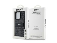 Capa DKNY em couro com estampa Mono Stripe e logo met�lico para iPhone 15 Pro - preta