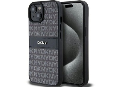 DKNY Leather Mono Stripe & Metal Logo Case for iPhone 15/14/13 - Black DKNY Leather Mono Stripe & Metal Logo Case for iPhone 15/14/13 - Black