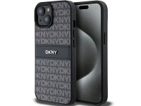 Capa DKNY em couro com estampa Mono Stripe e logo em metal para iPhone 15/14/13 - Preta Capa DKNY em couro com estampa Mono Stripe e logo em metal para iPhone 15/14/13 - Preta