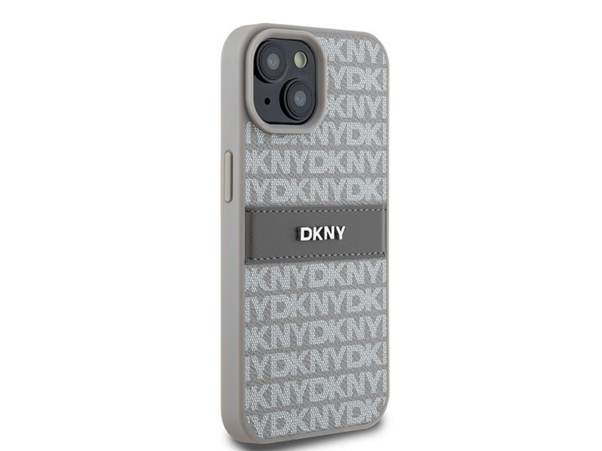 Funda DKNY de piel con franja monocromática y logo metálico para iPhone 15 / 14 / 13 - beige