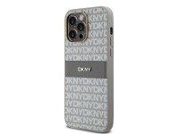 Capa DKNY em couro com estampa Mono Stripe e logo metálico para iPhone 14 Pro Max - bege Capa DKNY em couro com estampa Mono Stripe e logo metálico para iPhone 14 Pro Max - bege