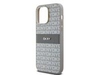 Capa DKNY em couro com estampa Mono Stripe e logo metálico para iPhone 14 Pro Max - bege Capa DKNY em couro com estampa Mono Stripe e logo metálico para iPhone 14 Pro Max - bege