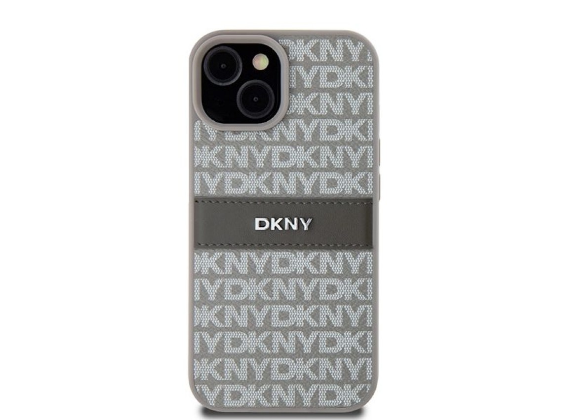 DKNY Leather Mono Stripe & Metal Logo case for iPhone 15 / 14 / 13 - beige