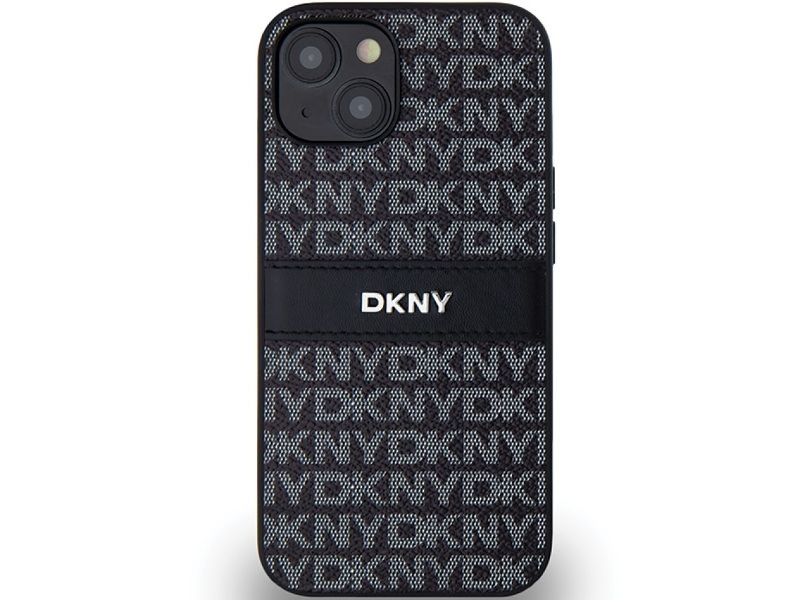 DKNY Leather Mono Stripe & Metal Logo Case for iPhone 15 Plus / 14 Plus - Black