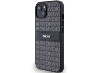 Capa DKNY em couro com estampa Mono Stripe e logo em metal para iPhone 15/14/13 - Preta Capa DKNY em couro com estampa Mono Stripe e logo em metal para iPhone 15/14/13 - Preta