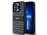 DKNY Leather Mono Stripe & Metal Logo case for iPhone 15 Pro - black