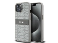 Funda DKNY de piel con franja monocromática y logo metálico para iPhone 15 Plus / 14 Plus - beige Funda DKNY de piel con franja monocromática y logo metálico para iPhone 15 Plus / 14 Plus - beige
