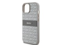 Funda DKNY de piel con franja monocrom�tica y logo met�lico para iPhone 15 / 14 / 13 - beige