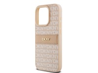 Capa DKNY em couro com estampa Mono Stripe e logo metálico para iPhone 15 Pro - rosa Capa DKNY em couro com estampa Mono Stripe e logo metálico para iPhone 15 Pro - rosa