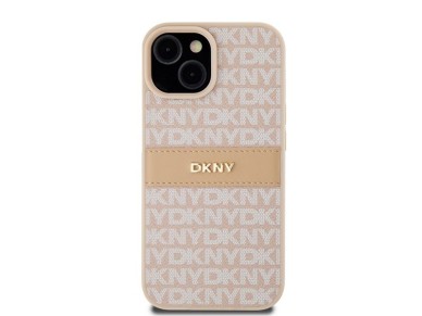 DKNY Leather Mono Stripe & Metal Logo case for iPhone 15 / 14 / 13 - pink DKNY Leather Mono Stripe & Metal Logo case for iPhone 15 / 14 / 13 - pink
