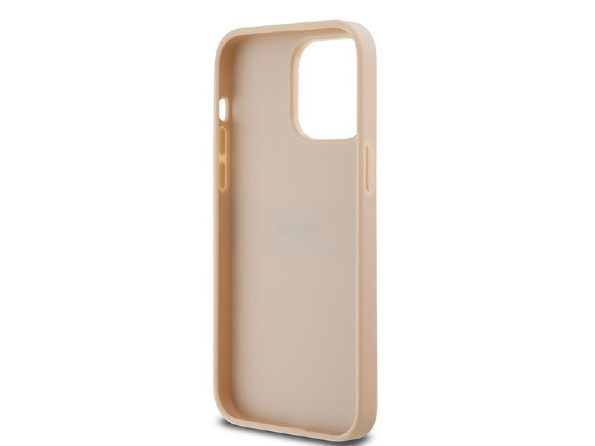 Capa DKNY em couro com estampa Mono Stripe e logo metálico para iPhone 14 Pro Max - rosa