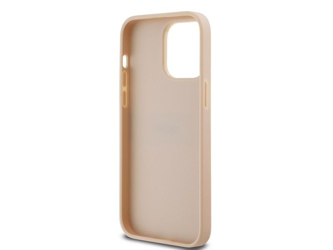 Capa DKNY em couro com estampa Mono Stripe e logo metálico para iPhone 14 Pro Max - rosa