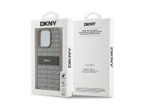 Capa DKNY em couro com estampa Mono Stripe e logo met�lico para iPhone 15 Pro - bege