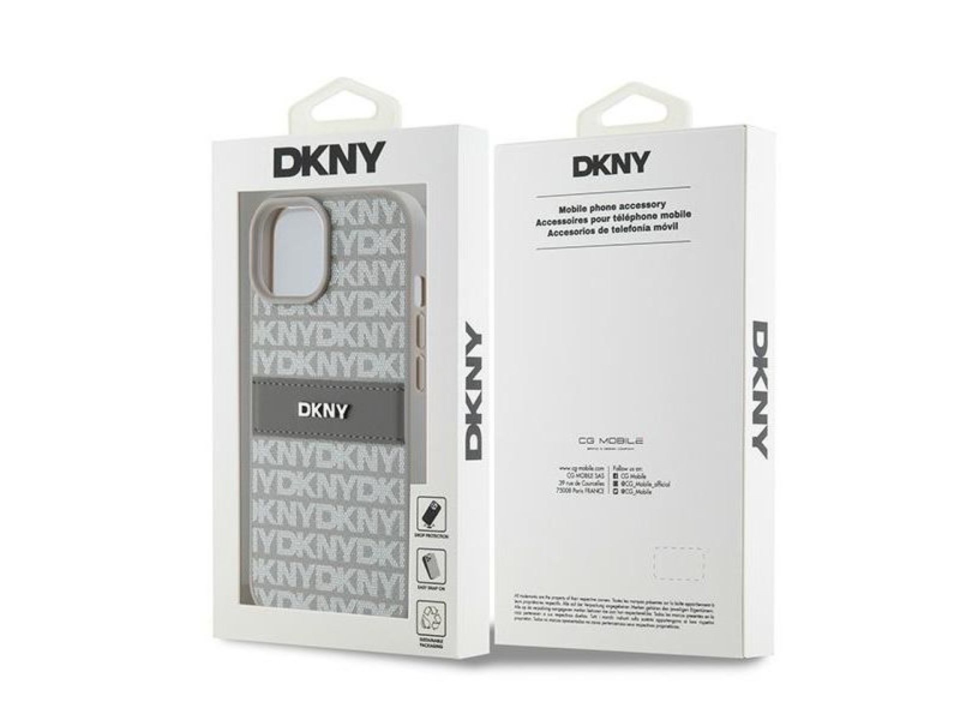 DKNY Leather Mono Stripe & Metal Logo case for iPhone 15 / 14 / 13 - beige