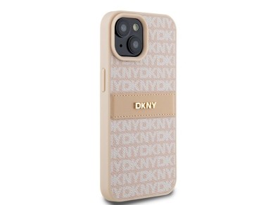 Funda DKNY de piel con franja monocromática y logo metálico para iPhone 15 Plus / 14 Plus - Rosa Funda DKNY de piel con franja monocromática y logo metálico para iPhone 15 Plus / 14 Plus - Rosa