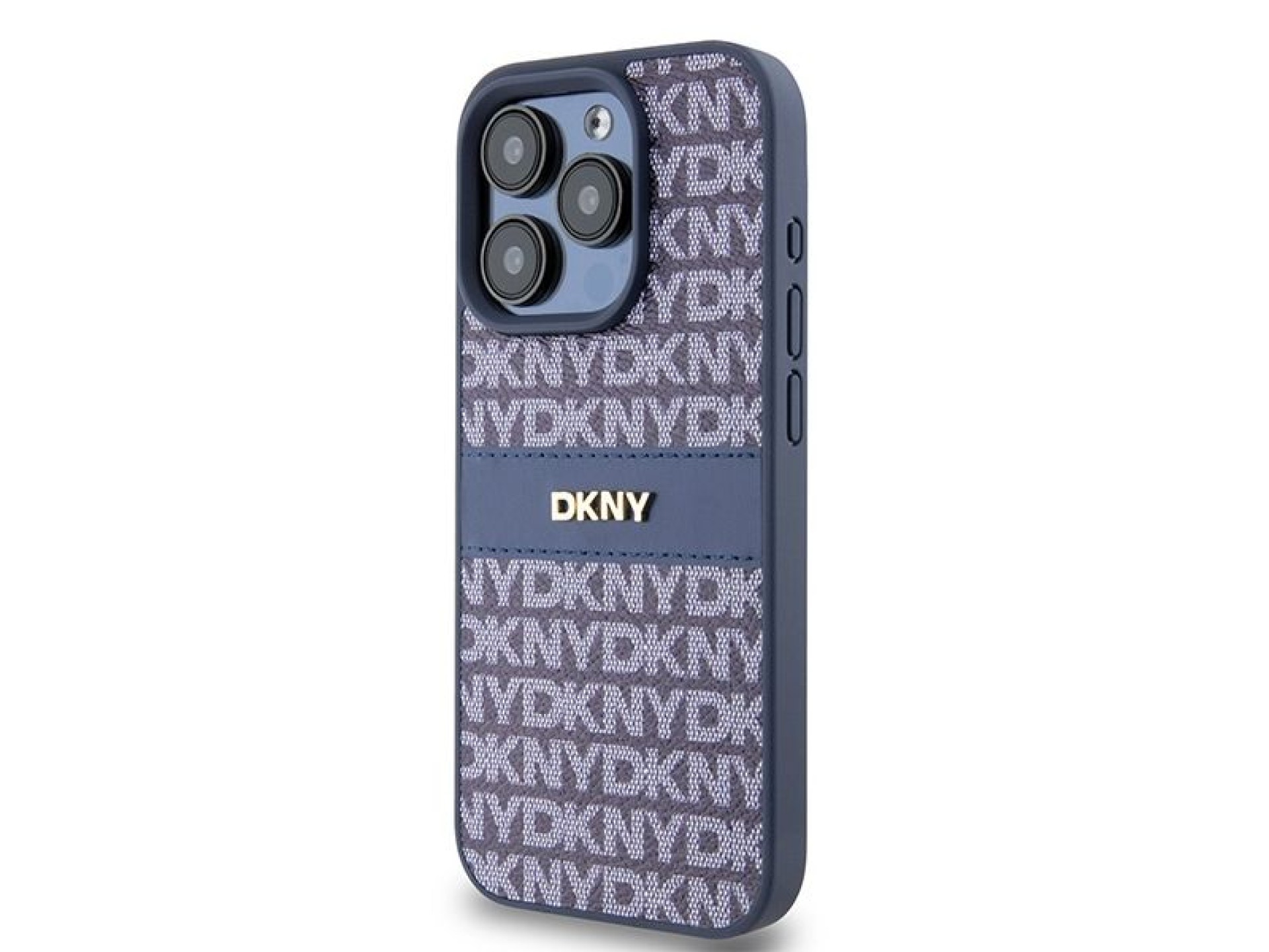 DKNY Leather Mono Stripe & Metal Logo case for iPhone 15 Pro - blue