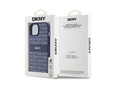Funda DKNY de piel con franja monocromática y logo metálico para iPhone 15 / 14 / 13 - azul Funda DKNY de piel con franja monocromática y logo metálico para iPhone 15 / 14 / 13 - azul