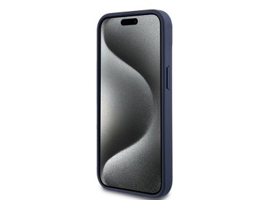 Funda DKNY de piel con franja monocromática y logo metálico para iPhone 15 / 14 / 13 - azul Funda DKNY de piel con franja monocromática y logo metálico para iPhone 15 / 14 / 13 - azul