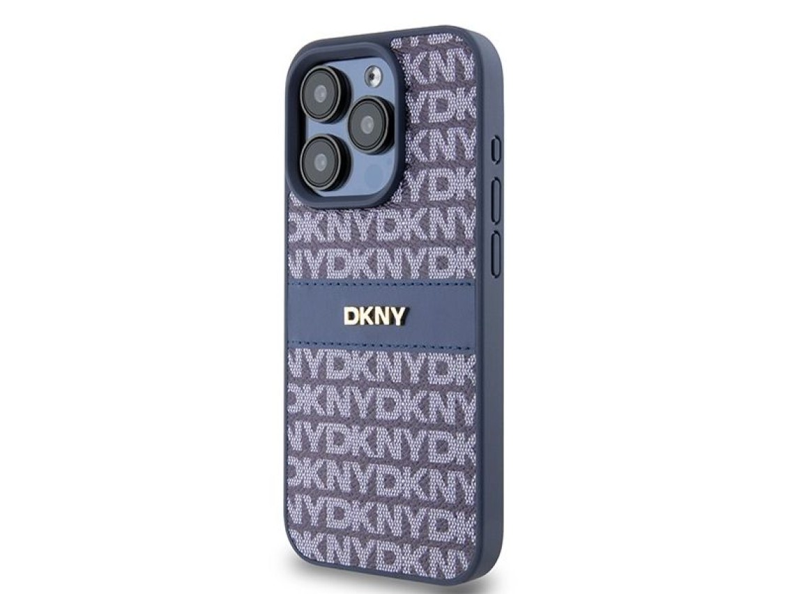DKNY Leather Mono Stripe & Metal Logo case for iPhone 15 Pro - blue