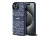 Capa DKNY em couro com estampa Mono Stripe e logo metálico para iPhone 15/14/13 - azul Capa DKNY em couro com estampa Mono Stripe e logo metálico para iPhone 15/14/13 - azul