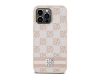 DKNY Leather Checkered Mono Pattern & Printed Stripes case for iPhone 14 Pro Max - pink DKNY Leather Checkered Mono Pattern & Printed Stripes case for iPhone 14 Pro Max - pink
