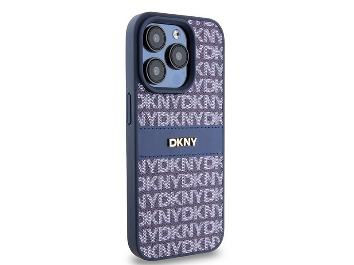 DKNY Leather Mono Stripe & Metal Logo case for iPhone 15 Pro - blue
