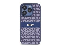 DKNY Leather Mono Stripe & Metal Logo case for iPhone 15 Pro - blue
