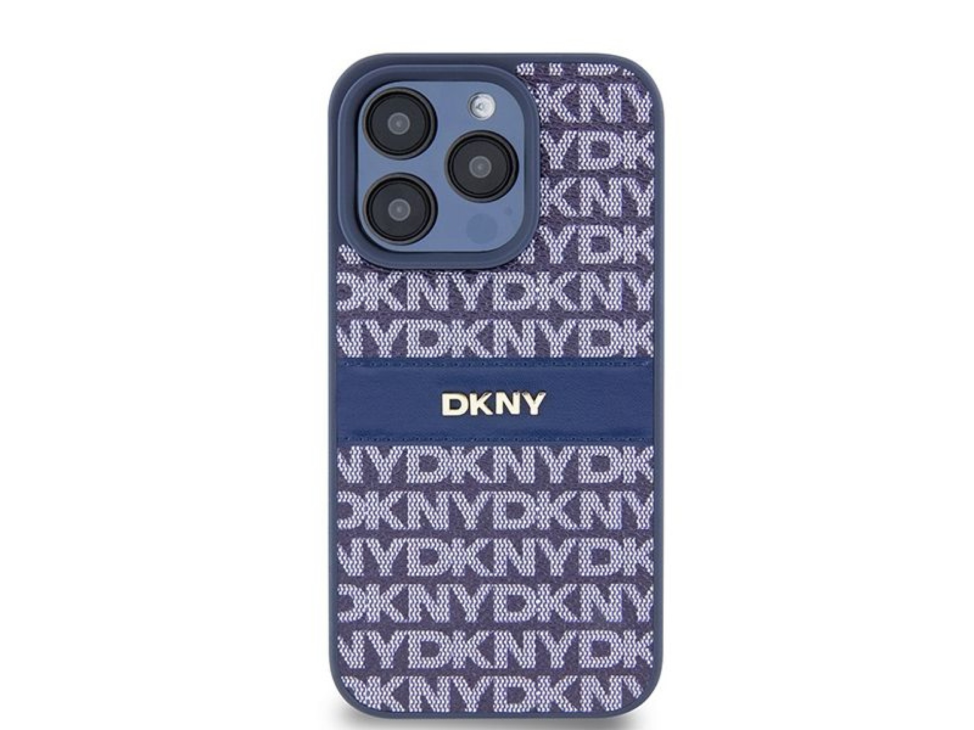 DKNY Leather Mono Stripe & Metal Logo case for iPhone 15 Pro - blue