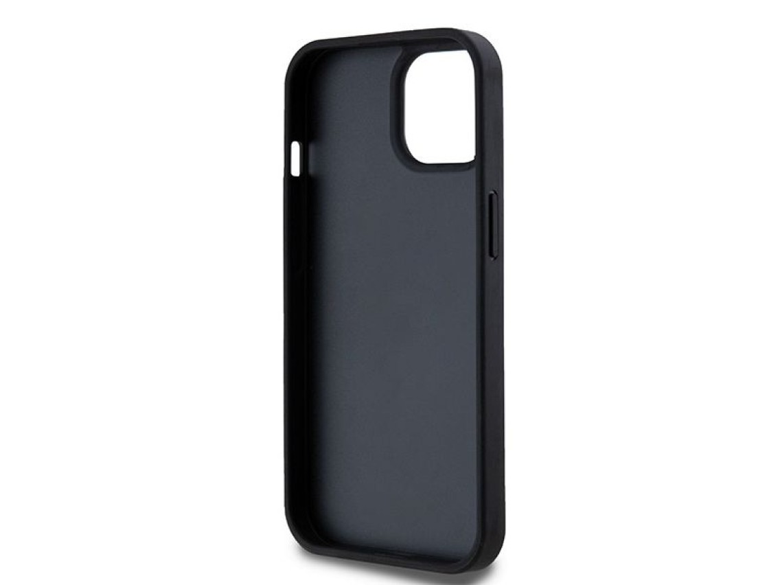 DKNY Leather Checkered Mono Pattern & Printed Stripes Case for iPhone 15 Plus / 14 Plus - Black
