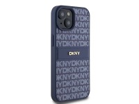 Capa DKNY em couro com estampa Mono Stripe e logo metálico para iPhone 15/14/13 - azul Capa DKNY em couro com estampa Mono Stripe e logo metálico para iPhone 15/14/13 - azul
