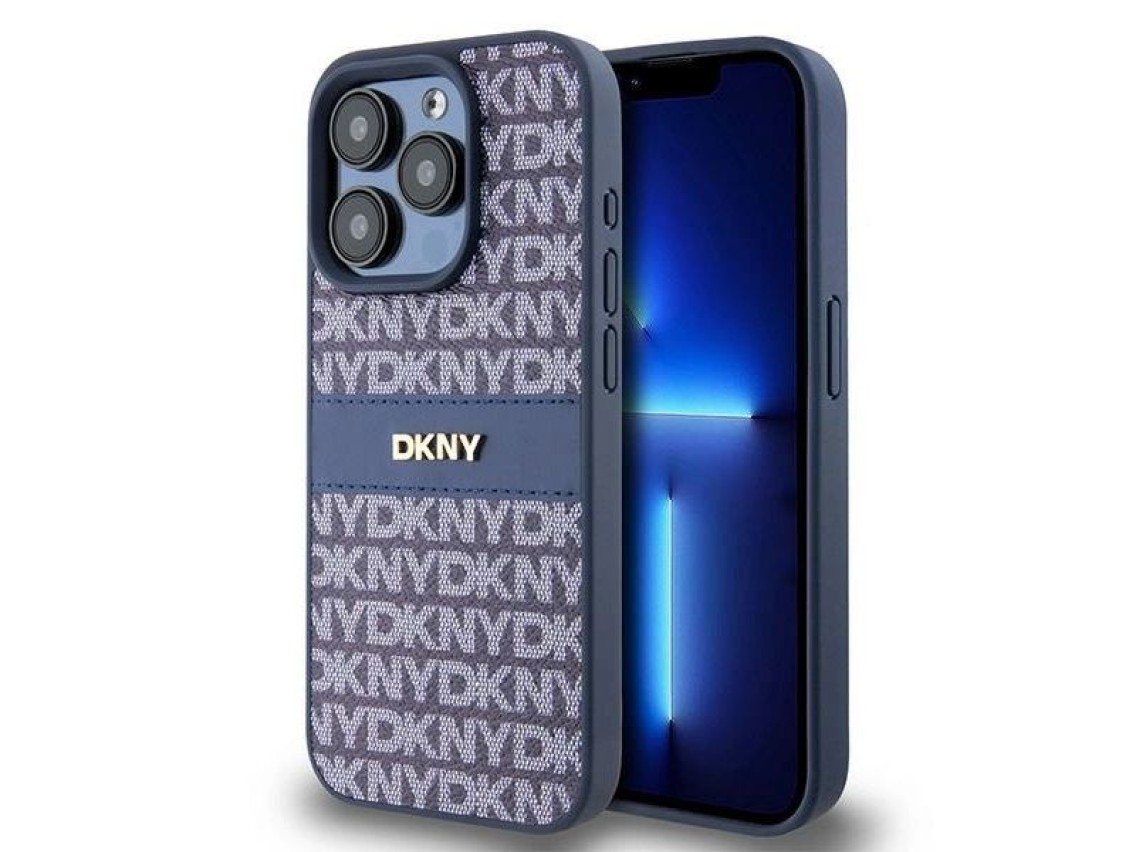 DKNY Leather Mono Stripe & Metal Logo case for iPhone 15 Pro - blue