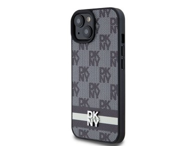DKNY Leather Checkered Mono Pattern & Printed Stripes Case for iPhone 15/14/13 - Black DKNY Leather Checkered Mono Pattern & Printed Stripes Case for iPhone 15/14/13 - Black