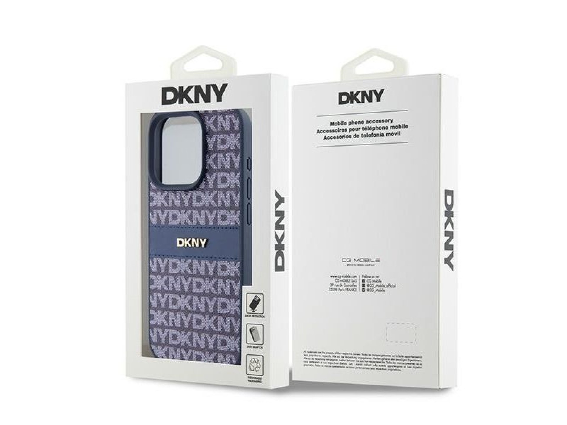 DKNY Leather Mono Stripe & Metal Logo case for iPhone 15 Pro - blue