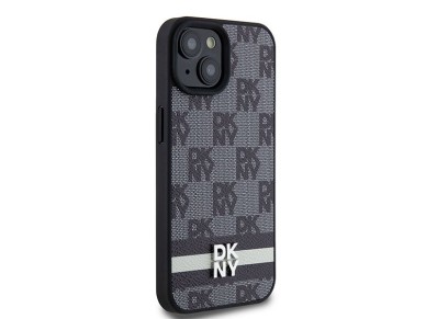 DKNY Leather Checkered Mono Pattern & Printed Stripes Case for iPhone 15/14/13 - Black DKNY Leather Checkered Mono Pattern & Printed Stripes Case for iPhone 15/14/13 - Black
